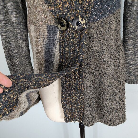 Orvis Cardigan Sweater S Brown Duster Long Chunky Patchwork Artsy Boho Y2K - Picture 6 of 9